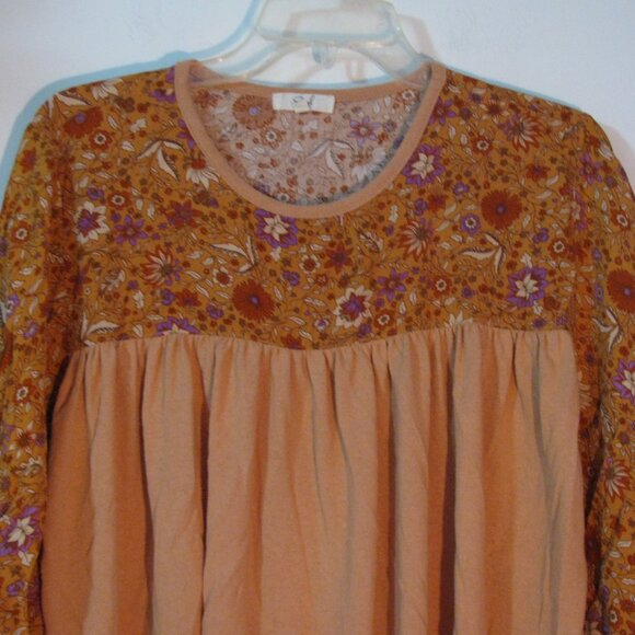Easel Babydoll Top Small Orange Floral Oversized Flowy One Size Fits Most - Picture 2 of 5